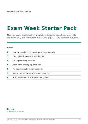 First page of the Exam Week Starter Pack PDF