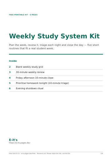 First page of the Weekly Study System Kit PDF